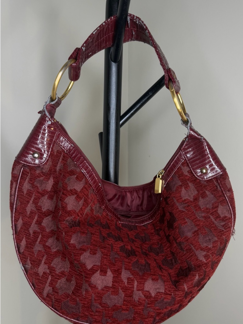 Vintage y2k New York & Co Burgundy Hobo Bag with Gold Hardware